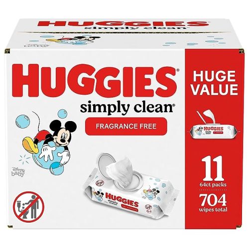 Huggies Simply Clean Fragrance-Free Baby Wipes, 64 Count (Pack of 11) (704 Wipes Total)