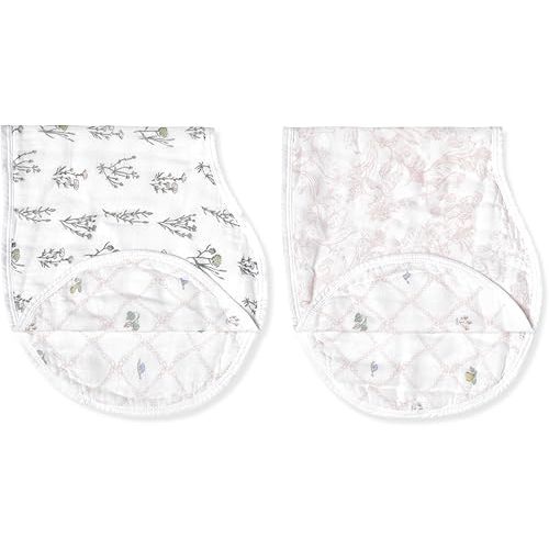 aden + anais Silky Soft Bamboo Viscose Burpy Bib – Multi-Use, Absorbent 4-Layer Burp Cloth and Full-Coverage Snap-Closure Baby Bib in One, 22.5” X 11”, 2-Pack, French Floral