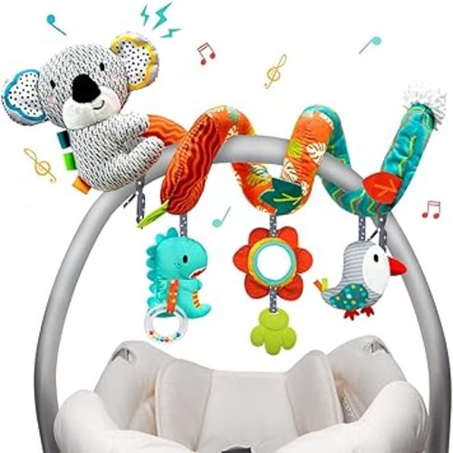 XIXILAND Car Seat Toys Baby Toys 0-3 Months Developmental, Stroller Toys Infant Toys 0-6 Months Newborn Toys, Carseat Toys for Infants 0-12 Months with Dinosaur, Lion Mirror, Teether