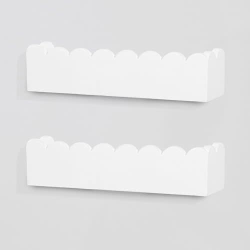 Scalloped Book Shelf,Nursery Bookshelf,Kids Floating Shelves Wood,Baby Toys Storage Decor Organizer Wall Mounted for Living Room Bedroom,Wavy Edge,Preassembled,2 Pack,Pine(White)