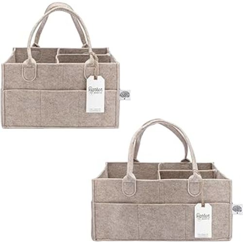 Parker Baby Diaper Caddy Gift Set - Includes a Large and Regular size Nursery Storage Bin and Car Organizer for Diapers and Baby Wipes - Oatmeal