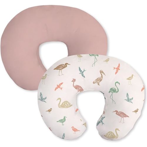 Little Grape Land Nursing Pillow Covers 2 Pack, Soft & Breathable Removable Breastfeeding Pillows Covers for Feeding Pillows, Nursing Pillow Slipcover for Baby Girls Boys, (Birds & Rosy)