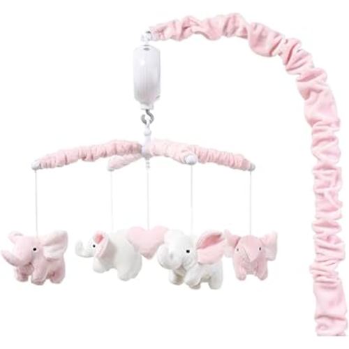 The Peanutshell Crib Mobile for Girls - Soft Pink Musical Baby Crib Mobile with 12 Lullabies, Cute Elephant Baby Pink Elephant Nursery Decor