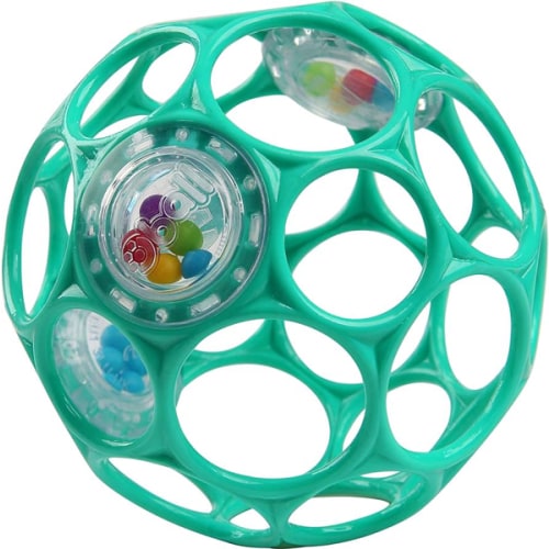 Bright Starts Oball Easy-Grasp Rattle BPA-Free Infant Toy in Teal, Age Newborn and up, 4 Inches