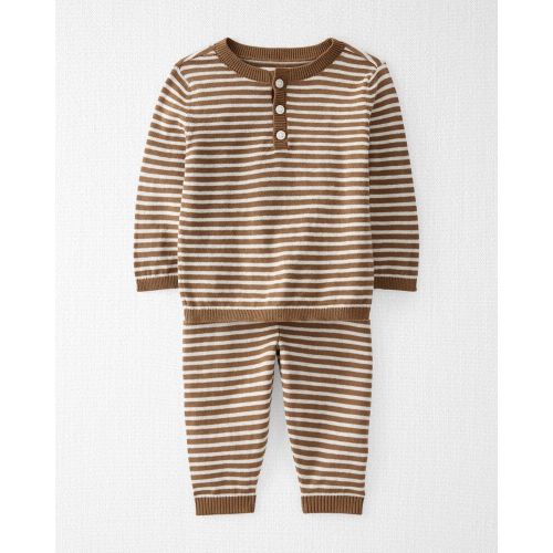 Nutmeg Baby Organic Cotton Brown Striped Sweater Knit Set | carters.com | 6-9 months