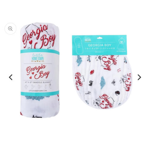Gift Set: Georgia Boy Muslin Swaddle Blanket and Burp Cloth/Bib Combo - Little Hometown