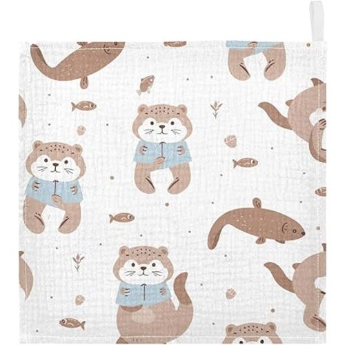 Cute Otter Baby Washcloths, Soft and Absorbent Wash Cloths, Baby Bath Towel, Face Towel for Newborns, Infants, 3 Pack, 12x12 inches