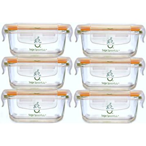Sage Spoonfuls Glass Baby Food Containers with Lids - 6 Pack, 4 oz Baby Food Jars, Durable & Leakproof, Freezer Storage, Reusable Small Glass Baby Food Containers, Microwave & Dishwasher Friendly