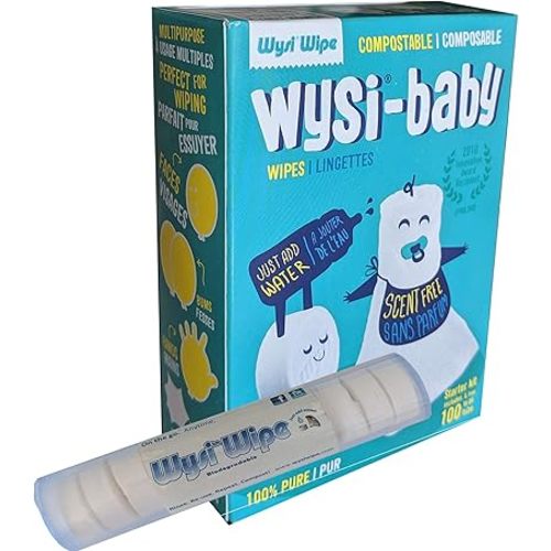 Baby Expandable Wipes & Travel Tube - Just Add Water - 100 Compressed Tablets - All Natural Reusable Wipes & Towelletts - Hypoallergenic - Compostable - Gentle Cleaning