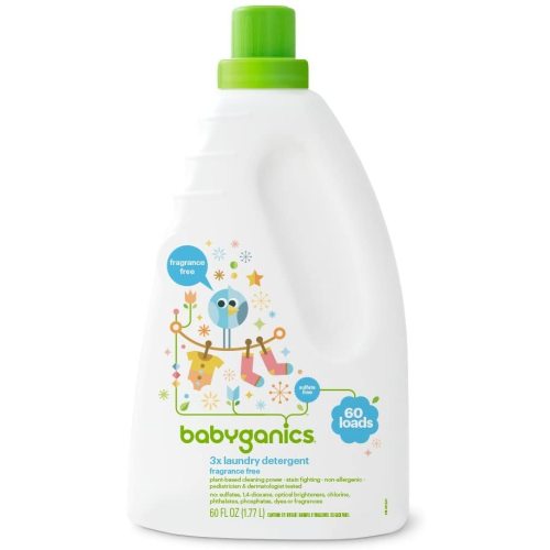 Babyganics 3X Baby Laundry Detergent, HE compatible, Stain-Fighting, Fragrance Free, 60 Fl Oz