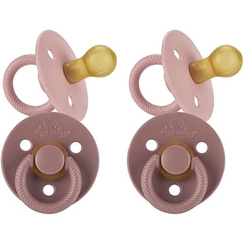 Itzy Ritzy Natural Rubber Pacifiers, Set of 2 – Natural Rubber Newborn Pacifiers with Cherry-Shaped Nipple & Large Air Holes for Added Safety; Set of 2 in Blossom & Rosewood, Ages 0 – 6 Months