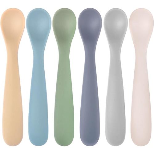 Silicone Baby Spoons Self Feeding 6+ Months, 6 Pack First Stage Baby Led Weaning Supplies, Soft Tip Feeding Spoon, BPA Free, Dishwasher and Boil Safe