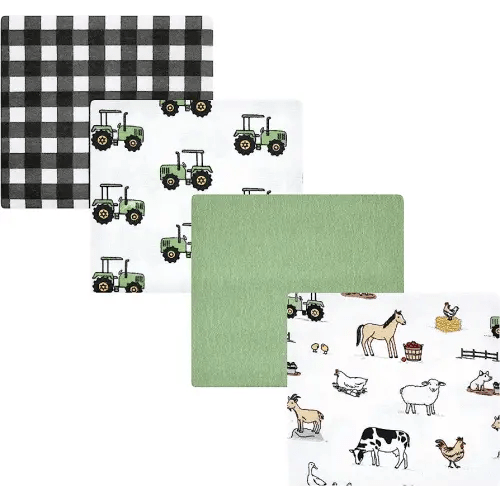 Hudson Baby Unisex Baby Cotton Flannel Receiving Blankets, Boy Farm, One Size