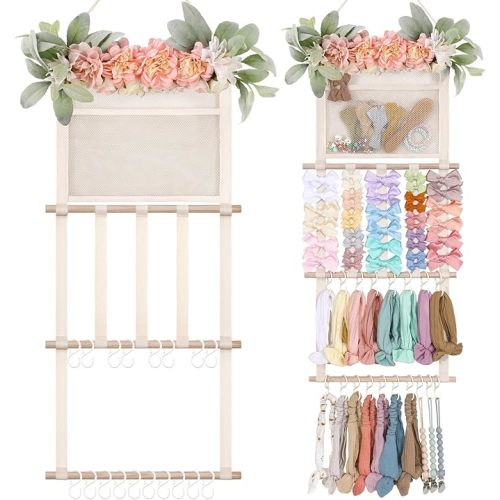 Headband Holder Hair Bows Organizer for Girls, Hair Accessories Display Storage Wall Hanging Decor for Baby Nursery Toddler Girls Room