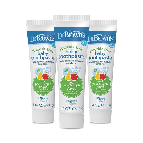 Dr. Brown's Fluoride-Free Baby Toothpaste, Infant/Toddler Oral Care, 0-3Y, Apple Pear, 1.4oz, 3 Pack