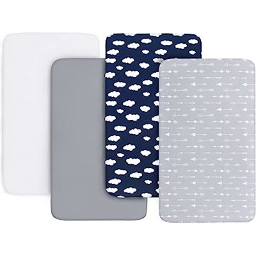 4-Pack Fitted Crib Sheets for Boys and Girls - Breathable, Soft Microfiber Baby Sheets in Grey, Navy and White