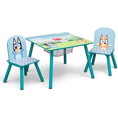 Delta Children Bluey Kids Table and Chair Set with Storage (2 Chairs Included) - Greenguard Gold Certified - Ideal for Arts & Crafts, Snack Time, Homeschooling, Homework & More, Blue