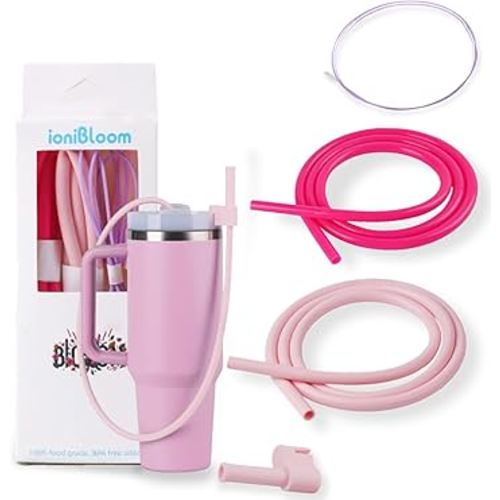 Flexible & Easy Sip: Extendable Reusable Silicone Straws - Innovative 35" Design, Fits 40 & 30 oz Tumblers, Soft and Safe Accessories for Stanley Tumbler (Pink Combination)