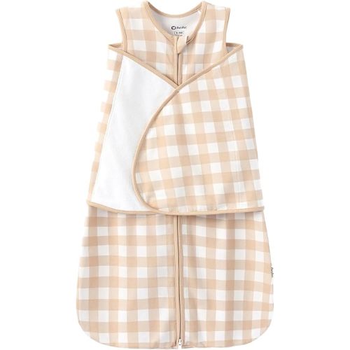 PATPAT Cotton Newborn Swaddle, Transition Sleep Sack, Beige Gingham, 0-3M