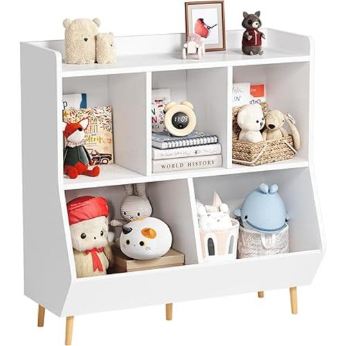 oneinmil Kids Bookshelf and Toy Storage, 3-Tier Wooden Open Bookcase with Feet, Baby Book and Toy Storage Display Organizer with Spacious Top Shelf Children, Friends, Family, White