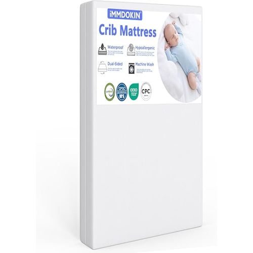Hypoallergenic Crib Mattress Certified, Dual-Sided Baby & Toddler Crib Mattresses, Waterproof, Machine Washable Cover, Memory Foam, Standard Size, 5" Thick