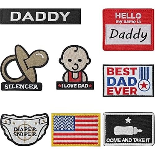 8 Pieces Daddy Patches, Hook and Loop Tactical Funny Patch for Hats, Diaper Bags, Lunch Bags