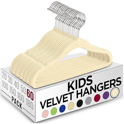 Utopia Home Kids Hangers Velvet (Pack of 60) - 11 Inch Durable Baby Hangers for Closet - Perfect Toddler Hangers for Everyday Use (Ivory)