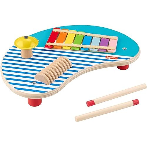 Fisher-Price Wood Toddler Toy Musical Table, 3-Piece Wooden Percussion Instrument for Developmental Play Kids Ages 2+ Years