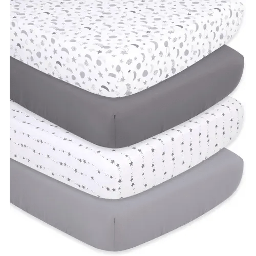 The Peanutshell 4-Pack Fitted Crib Sheet Set - Super Soft & Breathable Baby Girl or Boy Crib Sheets, Nursery Decor, Fit for Standard Mattress Cover- Celestial Moon & Stars