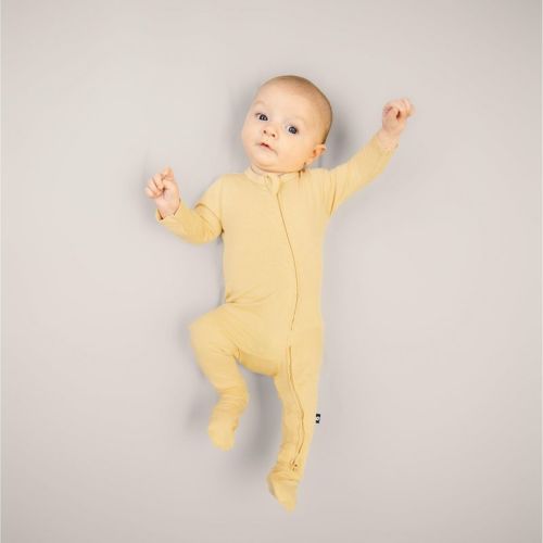 Larkspur Baby Zip Footie In Golden Sand - Newborn