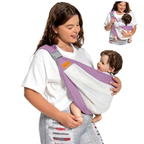 Baby Sling Carrier, Baby Carrier Newborn to Toddler(7-45lbs), Toddler Carrier with Safety Buckle, One Shoulder Adjustable Shoulder Strap, One Size Fits All, Mesh Purple
