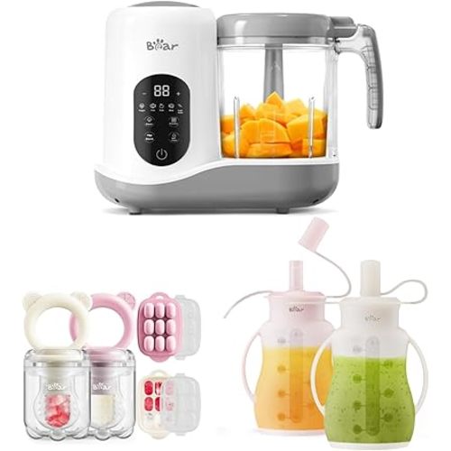 BEAR Baby Food Maker & Baby Fruit Food Feeder & Mini Freezer Nibble Tray & Baby Food Pouches Combo