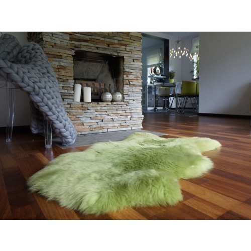 SHEEPSKIN Green L15 Throw Genuine leather Sheep Skin Decorative rug green comfy, cozy, hair is very thick, shiny !