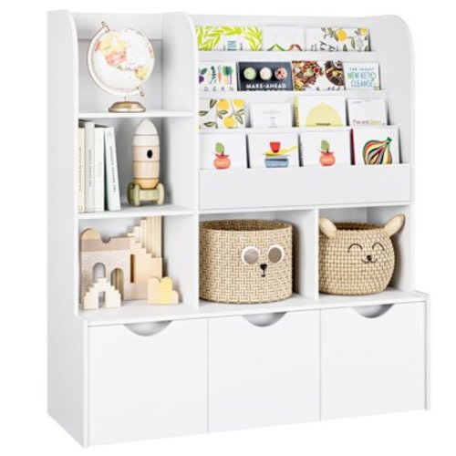 Homfa Kid's 5-Cube Bookcase with 3 Drawers, Toy Organizer, Bedroom Playroom Furniture, White