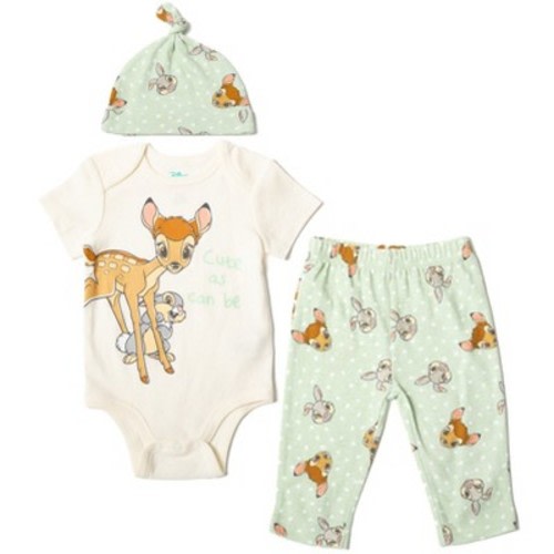 Disney The Aristocats Bambi Disney Classics 101 Dalmations Marie Baby Girls Bodysuit Pants and Headband 3 Piece Outfit Set Newborn to Infant, Color: Green / white, Size: 6-9 months