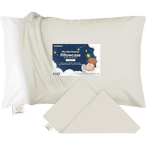 KeaBabies Toddler Pillowcase 13"x18" - Organic Cotton Toddler Pillowcase for Kids, Boys, Girls, Soft & Durable Cotton Cover for Miniature Sleepy Pillows, Cute Colors,Pillow Sold Separately(Pearl Gray)