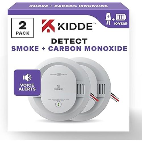 Kidde Hardwired Smoke & Carbon Monoxide Detector, 10-Year Battery Backup, Voice Alerts, Interconnectable LED Warning Light Indicators, 2 Pack
