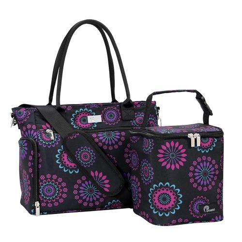Breast Pump Bag w/Cooler & 15” Laptop Sleeve as a Work Tote -Fits Common Breast Pumps Like Spectra S1, S2, Melela (Purple Circle)