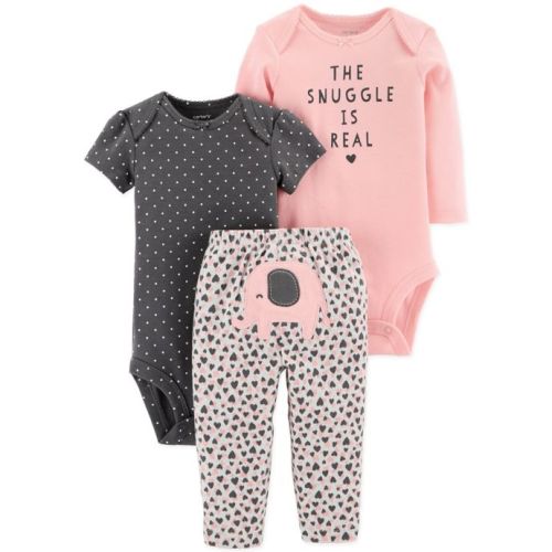 carter's® 3-Piece "The Snuggle Is Real" Bodysuit and Pant Set in Pink/Grey
