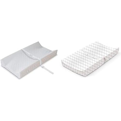 Summer Infant Contoured Changing Pad, 16 x 32 – Comfortable & Secure, with Security Strap & Ultra Plush Changing Pad Cover, Chevron
