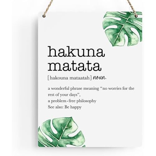 Motivational Wood Wall Art Hakuna Matata Word Definition Hanging Sign Farmhouse Office Home Nursery Wall Decor Plaque Signs Inspirational Gift for Kid 8x10 Inches
