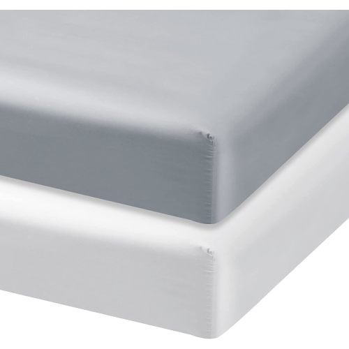 Satin Crib Sheets - 2 Pack, Super Soft and Silky, Grey & White (for Standard Crib/ Toddler Bed)