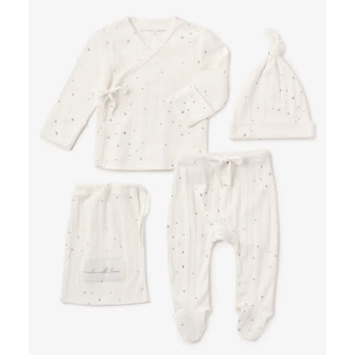 White Celestial Printed Organic Cotton Ribbed Baby Layette Set