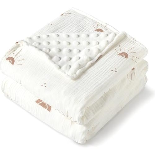JELLYMONI Muslin Baby Blanket for Newborns, Double-Layer Soothing Raised Dots, Ultra-Soft Lightweight Receiving Blanket 1-Pack, Breathable Nursery Swaddle, 30x40 Inch