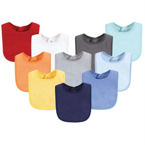 Hudson Baby Pack of Drooler Bibs with Waterproof Lining, Hook and Loop Neck Closure, Blue Red, One Size