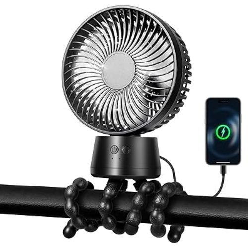 50H Portable Stroller Fan, 15000mAh Ultra-Long Battery Powered Rechargeable Personal Fans, Tripod Clip Fan with Auto Rotation,3 Speed Desk Handheld Cooling for Travel Car Seat Bedroom