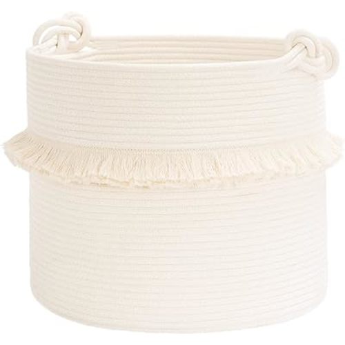 CherryNow Large Woven Storage Baskets – 16'' x 13'' Cotton Rope Decorative Hamper for Nursery, Toys, Blankets, and Laundry, Cute Tassel Nursery Decor - Home Storage Container Off-white