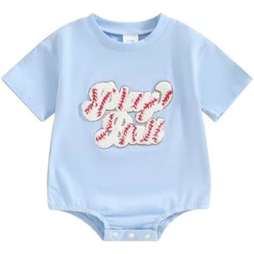 Newborn Baby Boy Girl Baseball Outfit Short Sleeve Play Ball Embroidery Romper Bodysuit Summer Ball Game Clothes