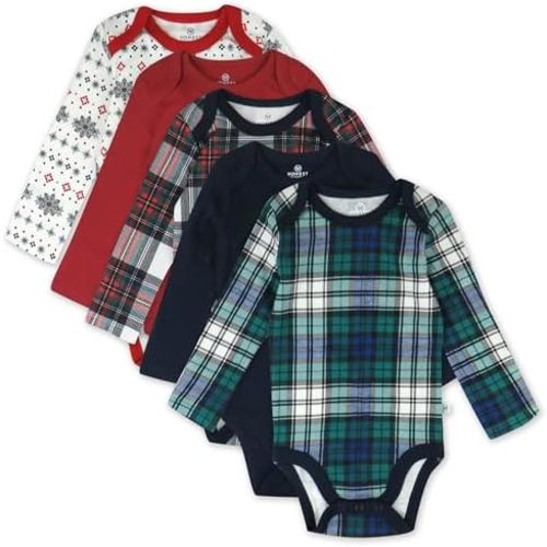 HonestBaby baby-boys 5-pack Long Sleeve Bodysuits One-piece 100% Organic Cotton for Infant Baby Boys