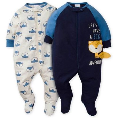 Gerber Baby Boys' Footed Pajamas, Blue Fox, Newborn, 2-Pack